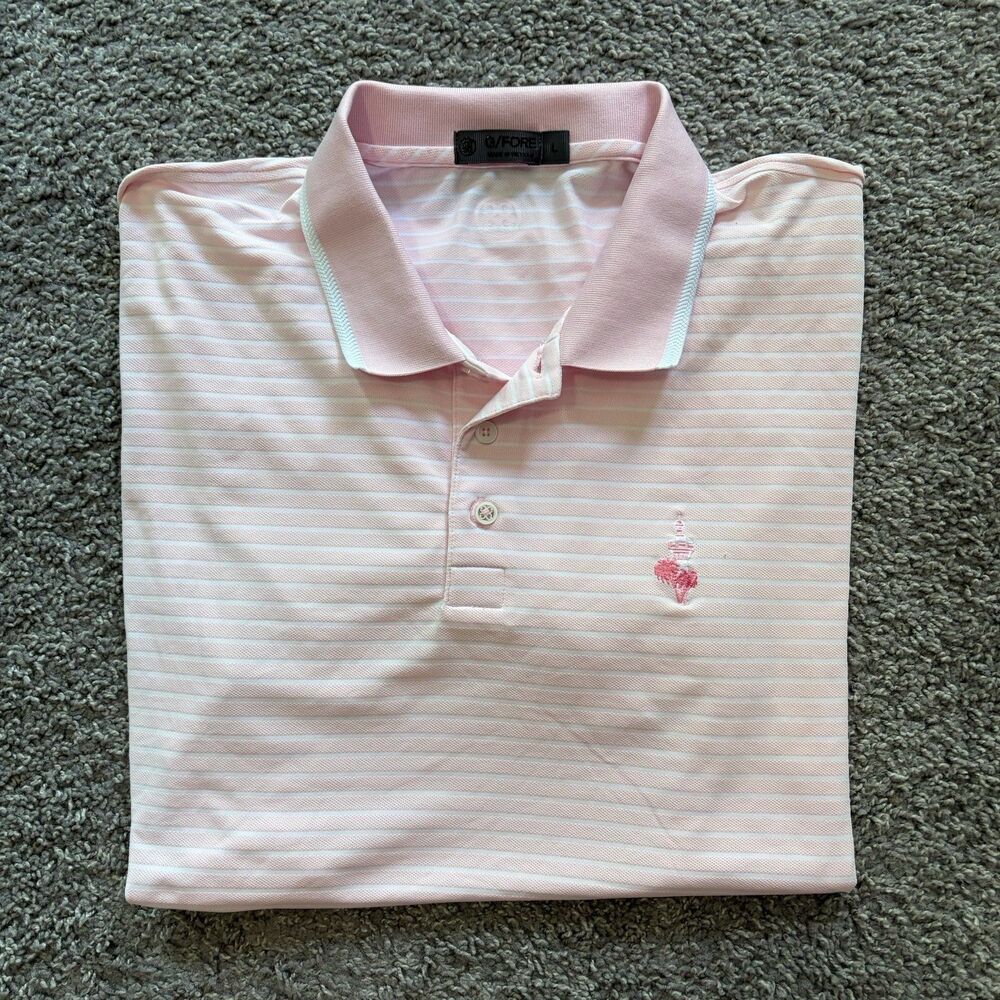 G/FORE Perforated Striped Polo Golf Shirt Blush Pink White Stretch Mens Large